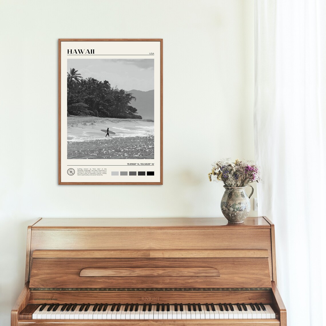 Hawaii Black and White Travel Poster, Hawaiian Islands - Image 2