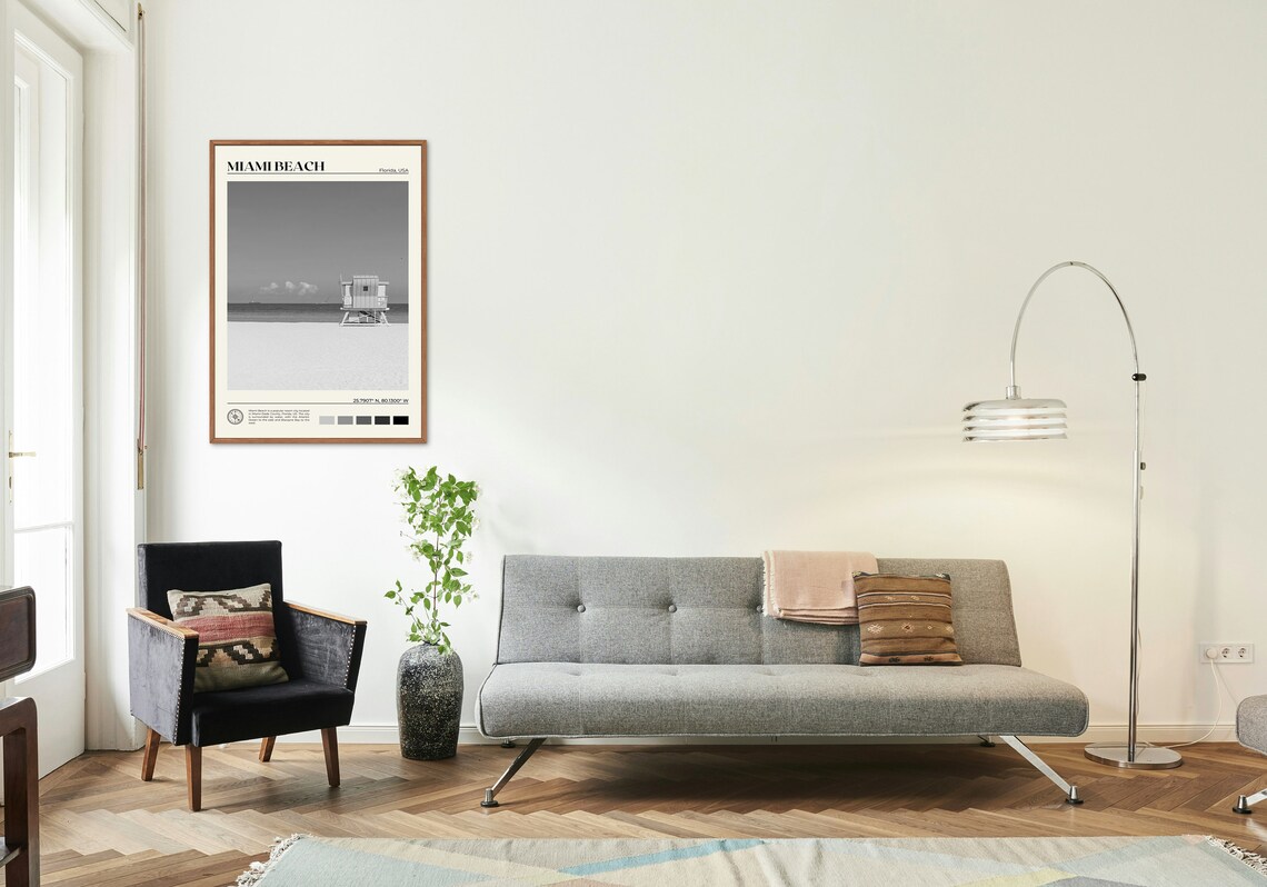 Miami Beach Black and White Travel Poster Print - Image 3