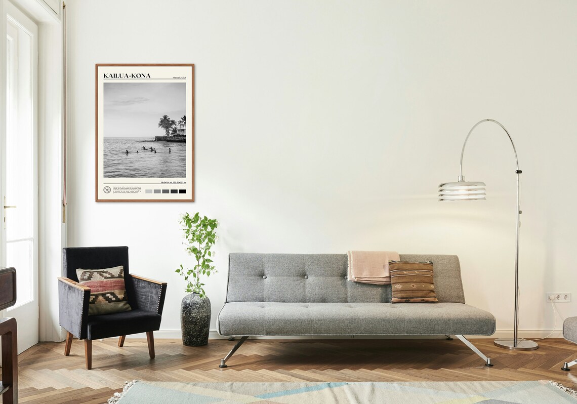 Kailua Kona Black and White Photo Poster Print - Image 3