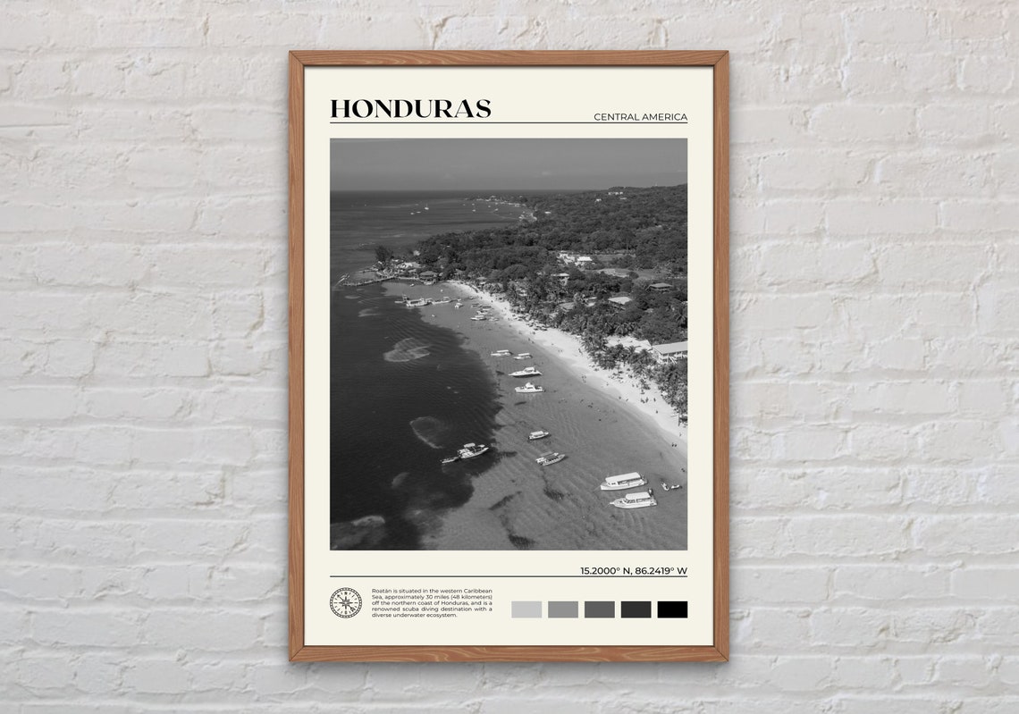 Black And White Honduras Print Honduras Wall Art Honduras Poster Honduras Photo Honduras Poster Print Honduras Wall Decor