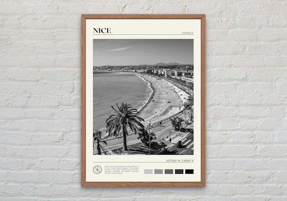 Nice France Black and White Travel Poster Print