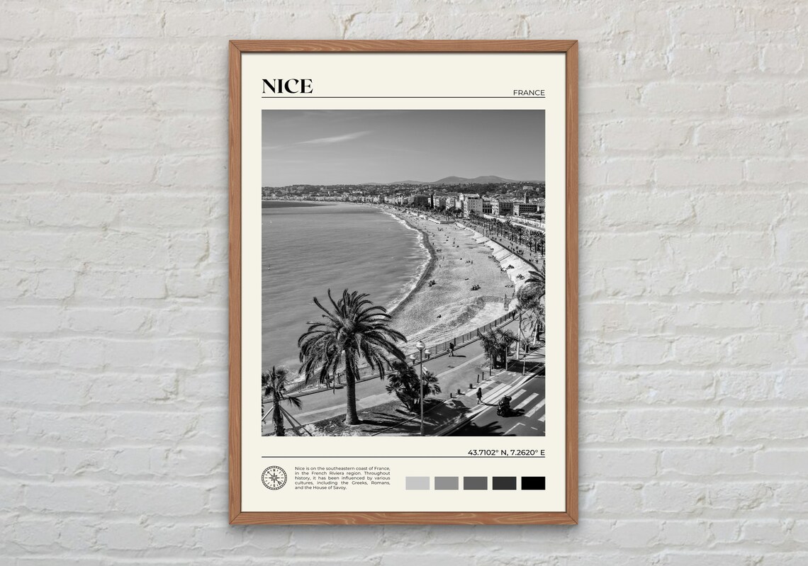 Nice France Black and White Travel Poster Print