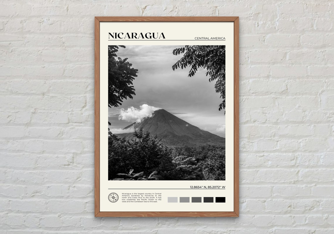 Black And White Nicaragua Print Nicaragua Wall Art Nicaragua Poster Nicaragua Photo Nicaragua Poster Print Nicaragua Wall Decor