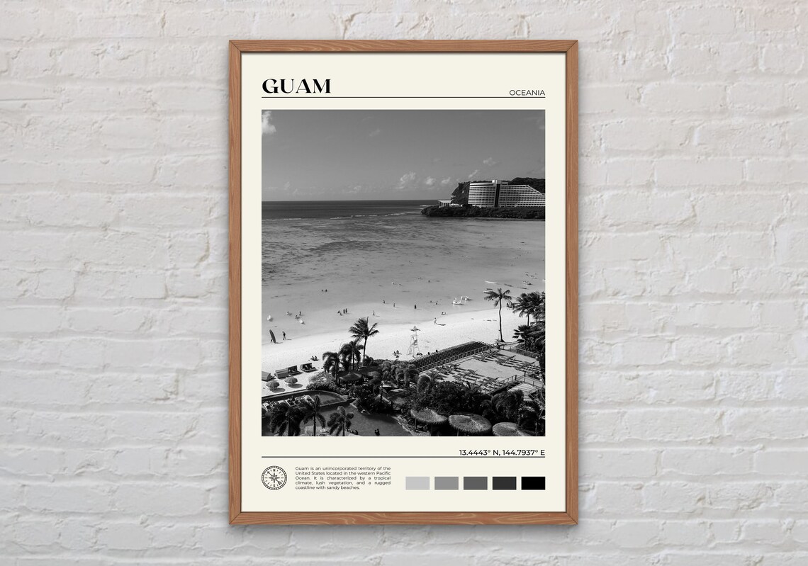 Guam Black and White Travel Poster, Oceania Art