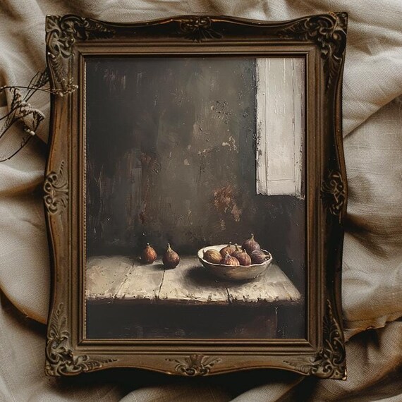 Dark Fruit Print Fig Painting Dark Academia Kitchen Wall Art Moody Kitchen Decor Dark Cottagecore Wall Art For Dining Room Decor