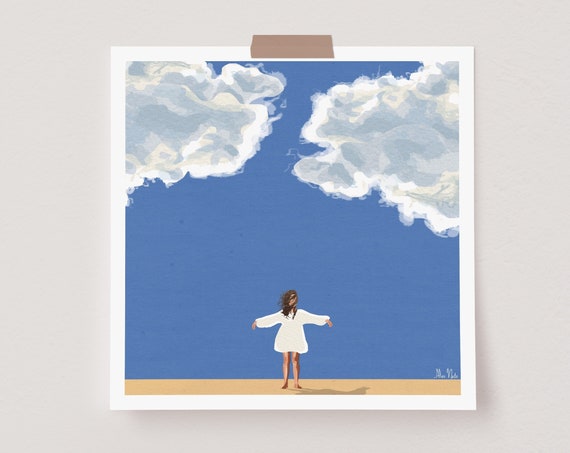 Blue and White Clouds Sky Art