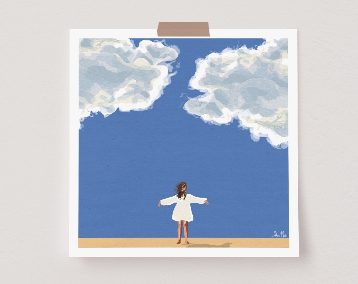 Blue and White Clouds Sky Art