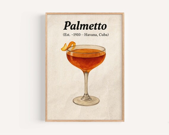 Palmetto Havana Classic Cocktail Watercolor Amber Rum Bar Poster