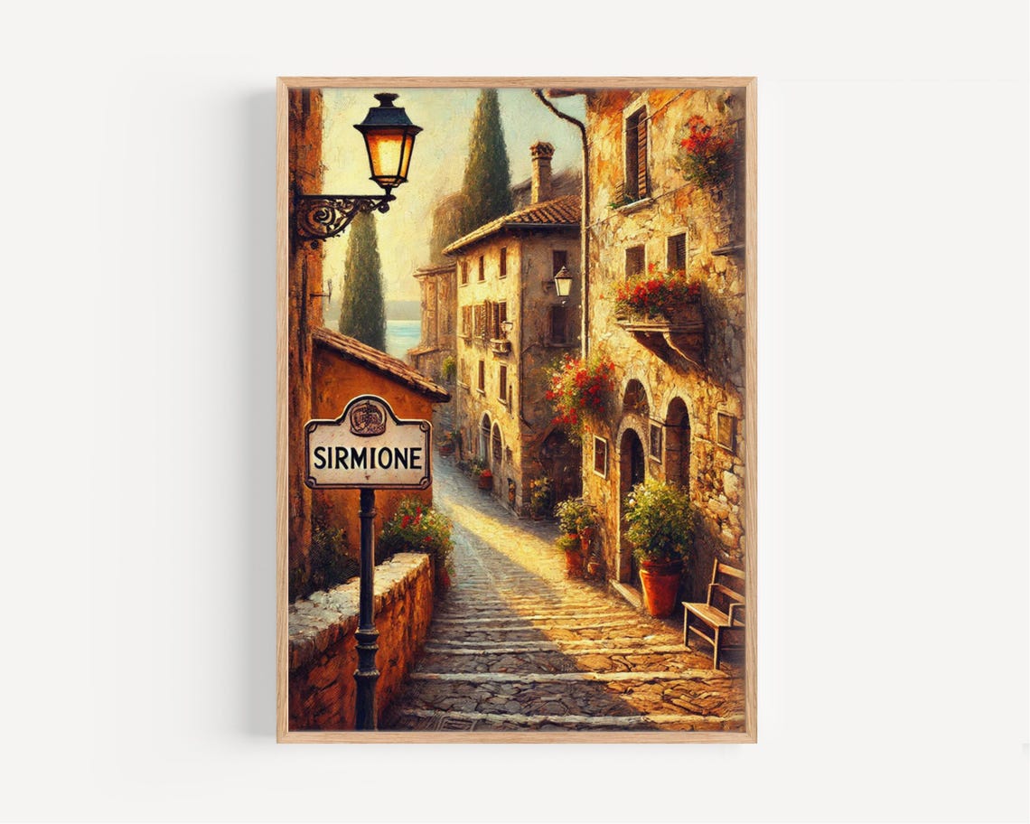 Sirmione Italy Sunlit Old Town Street Charming Village Art Poster