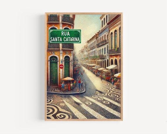 Rua Santa Catarina Lisbon Portugal Vintage Street Scene Art Poster