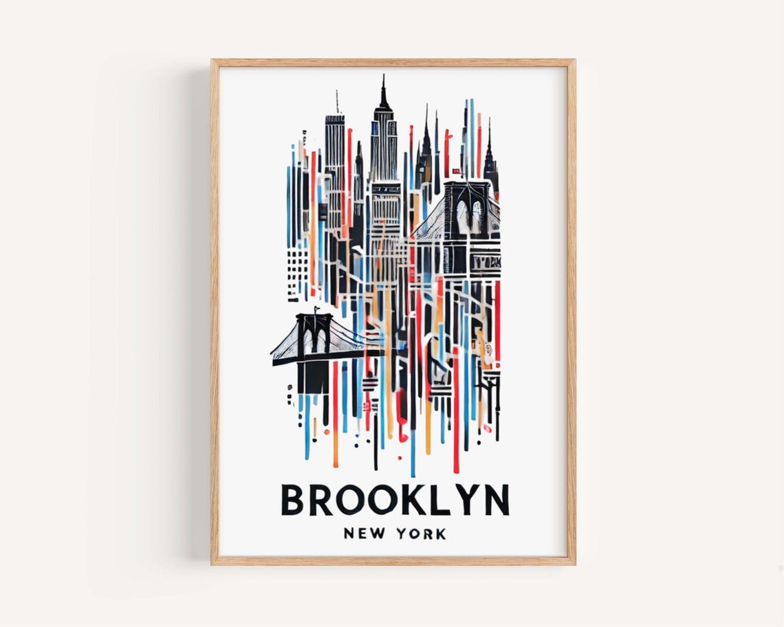 Brooklyn New York Colorful Skyline Drip Art Cityscape Poster
