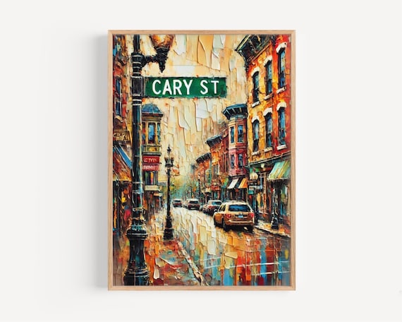 Cary Street Vintage City Scene Impasto Oil Painting Street Poster