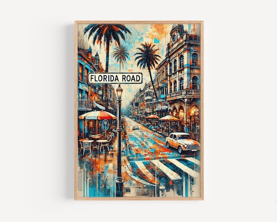 Florida Road Durban South Africa Colorful Street Illustration Poster