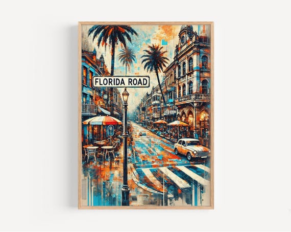 Florida Road Wall Art Print Durban Travel Poster South Africa Gift Housewarming Decor Rd Map Illustration