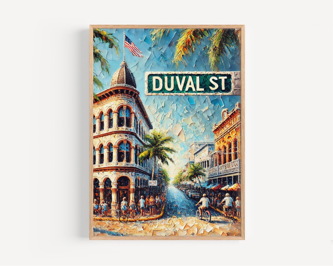 Duval Street Key West Florida Palm Tree City Street Painting Wall Print