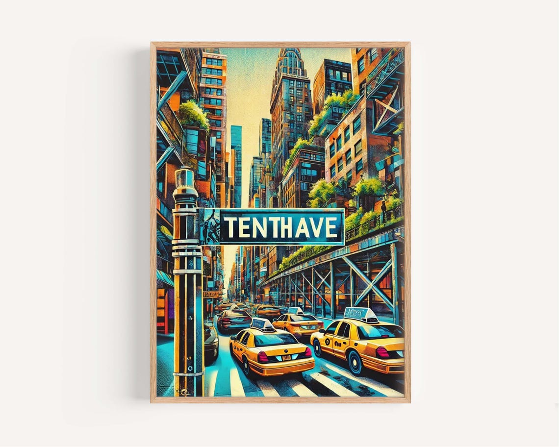 Tenth Ave Manhattan Yellow Taxis Busy City Street Art Poster