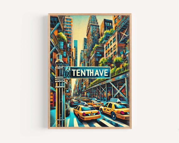 Tenth Ave Manhattan Yellow Taxis Busy City Street Art Poster