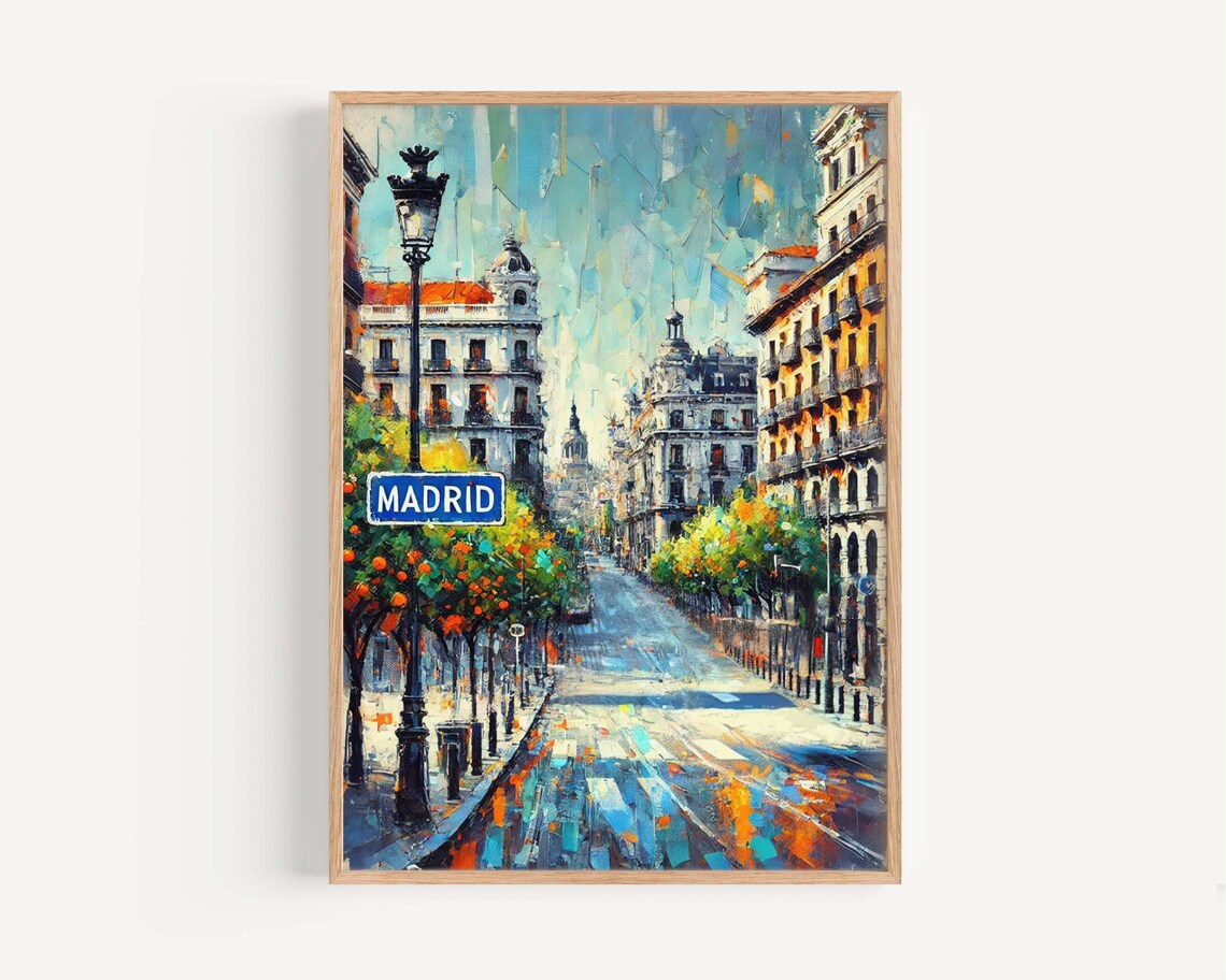 Madrid Street Sign Sunlit Avenue Impressionist Spain City Art Poster