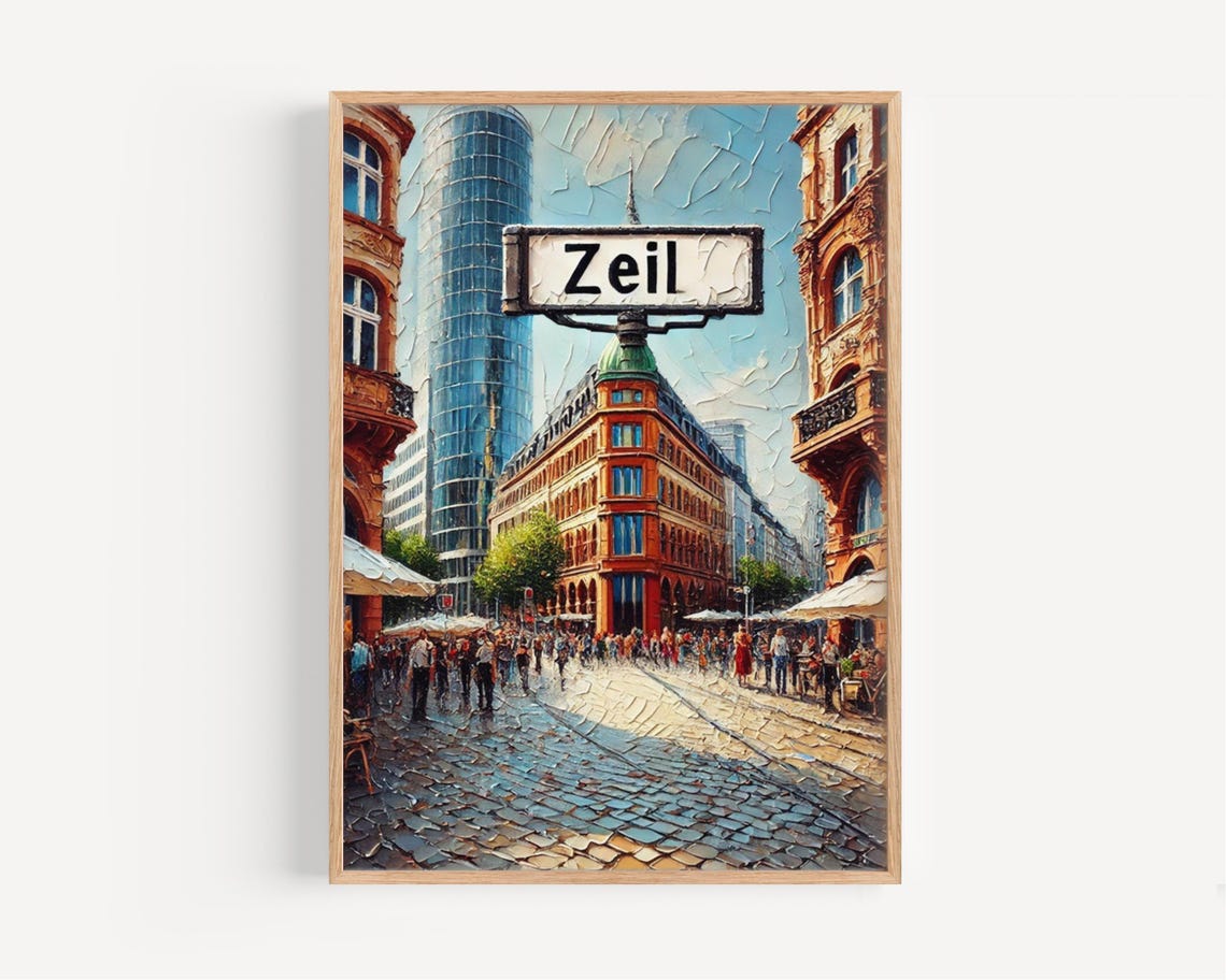 Frankfurt Zeil Street Scene Modern Cityscape Painting Poster