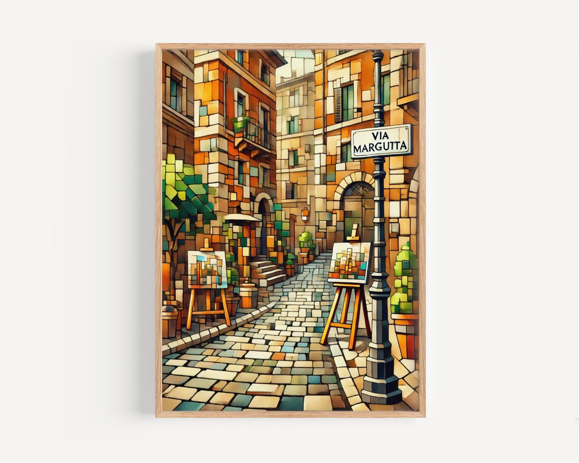 Via Margutta Rome Travel Poster, Italian Street Scene