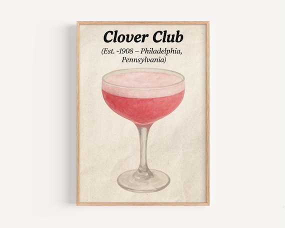 Clover Club Pink Cocktail Watercolor Philadelphia Bar Poster