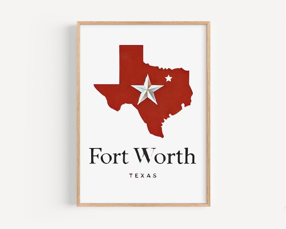 Fort Worth Texas Lone Star State Silhouette Red Design Print