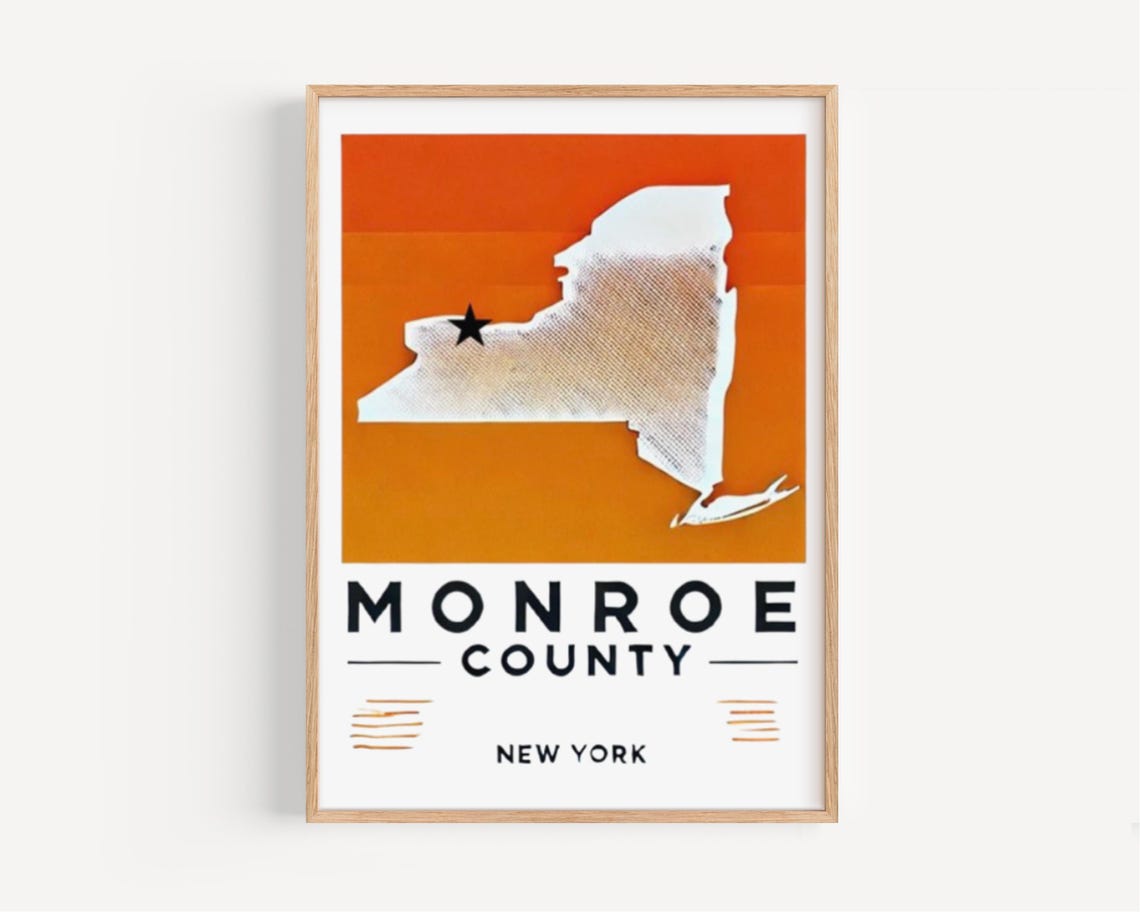 Monroe County New York Orange State Silhouette Travel Poster