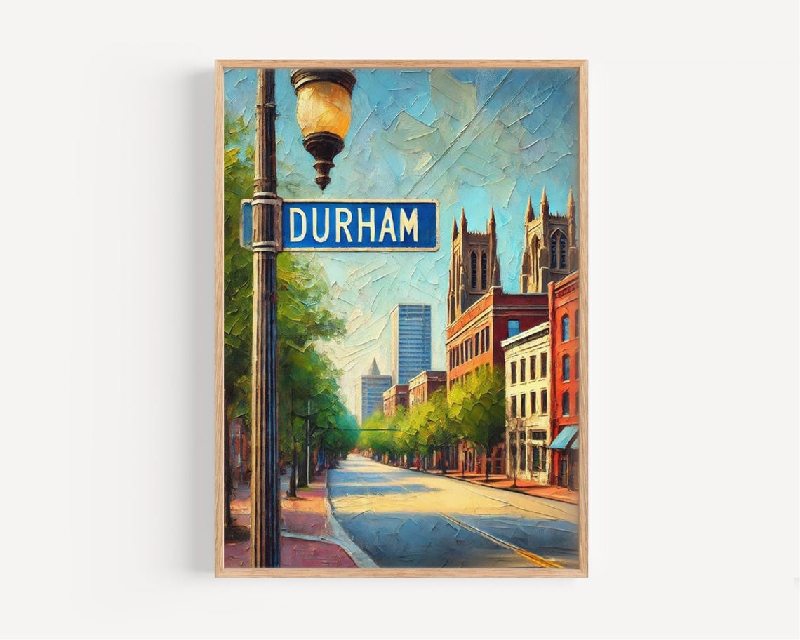 Durham North Carolina Street Sign Poster City Skyline Painting Art