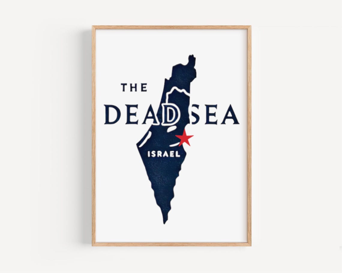 The Dead Sea Israel Map Navy Star Location Minimal Travel Poster