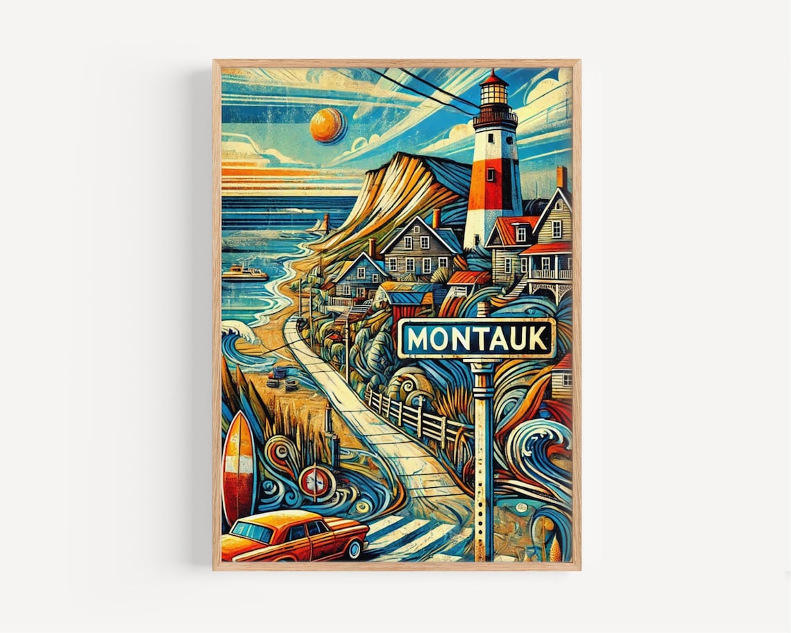 New York Montauk Travel Poster, Housewarming Decor