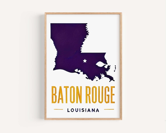 Baton Rouge Louisiana Purple State Shape Minimalist Map Poster