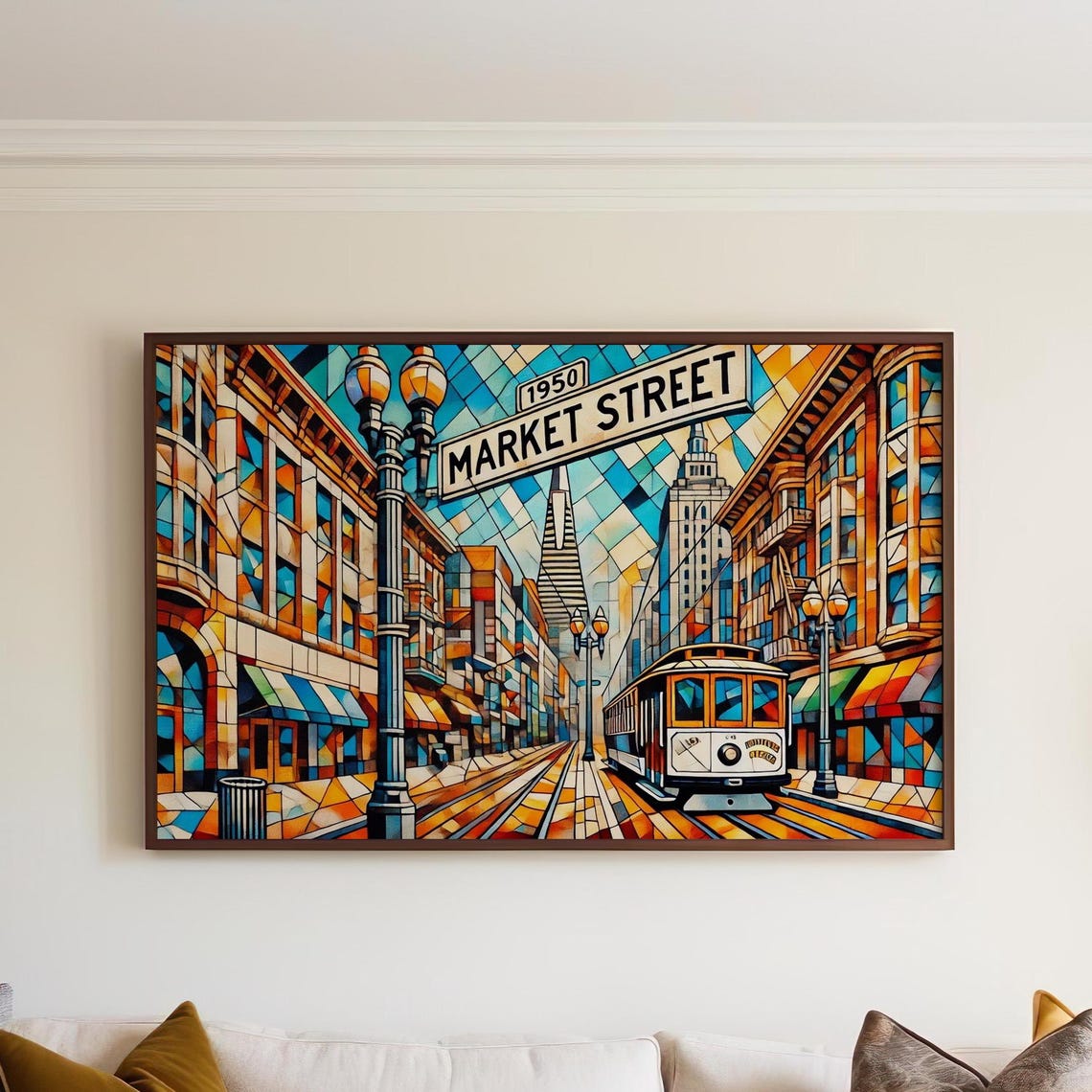 Market Street San Francisco 1950 Cubist Stained Glass Tram Art Poster