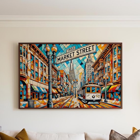 Market Street San Francisco 1950 Cubist Stained Glass Tram Art Poster