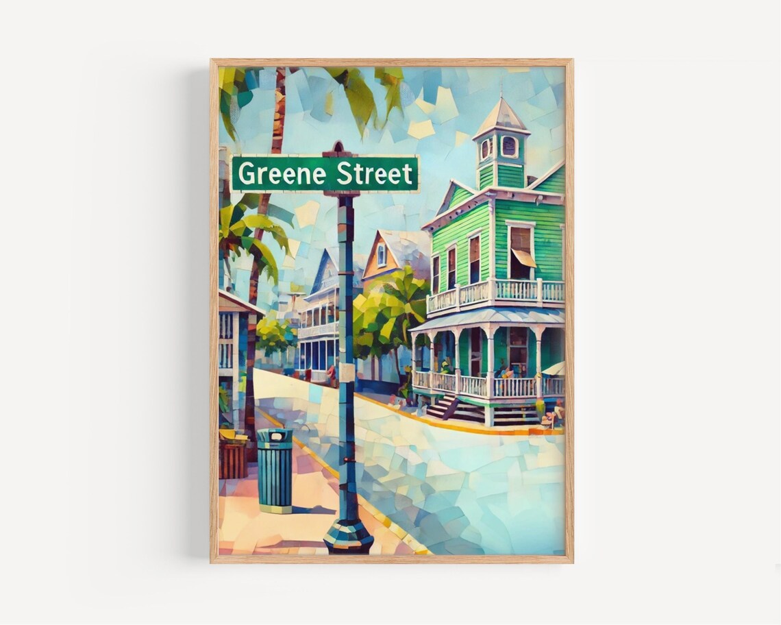 Greene Street Key West Florida Colorful Mosaic Street Scene Travel Poster