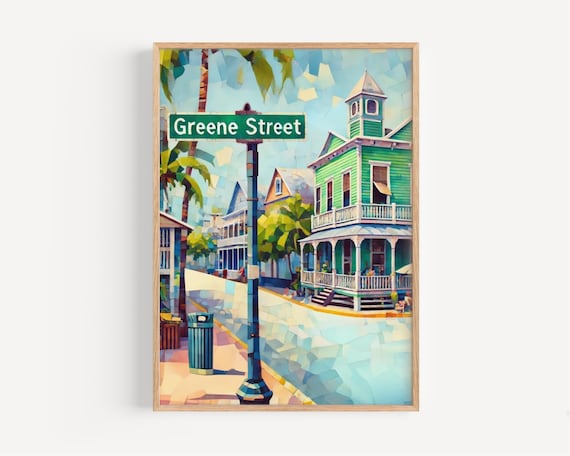 Greene Street Key West Florida Colorful Mosaic Street Scene Travel Poster