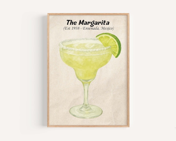 The Margarita Classic Cocktail Watercolor Est 1938 Mexico Poster