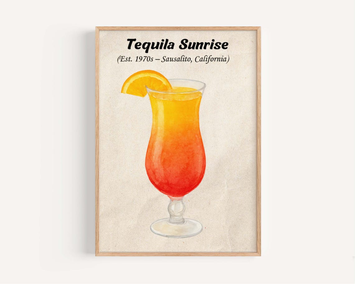 Tequila Sunrise Sausalito California Vintage Cocktail Bar Poster