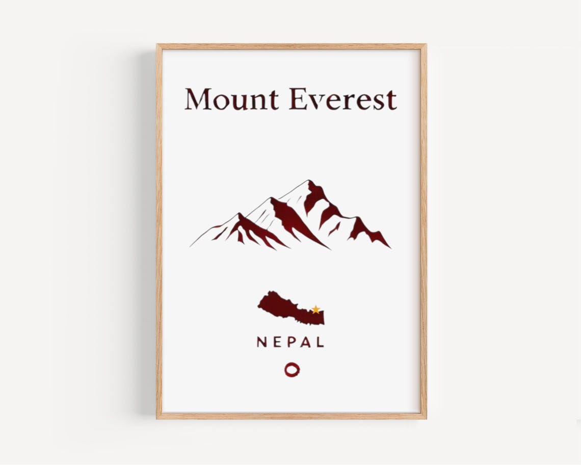 Mount Everest Nepal Himalayan Minimalist Map Line Art Poster