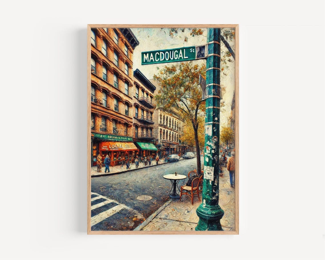 Macdougal Street New York Village Autumn Cafe Corner Art Poster