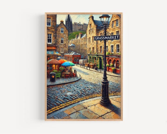 Edinburgh Grassmarket Travel Poster, Scotland Cityscape