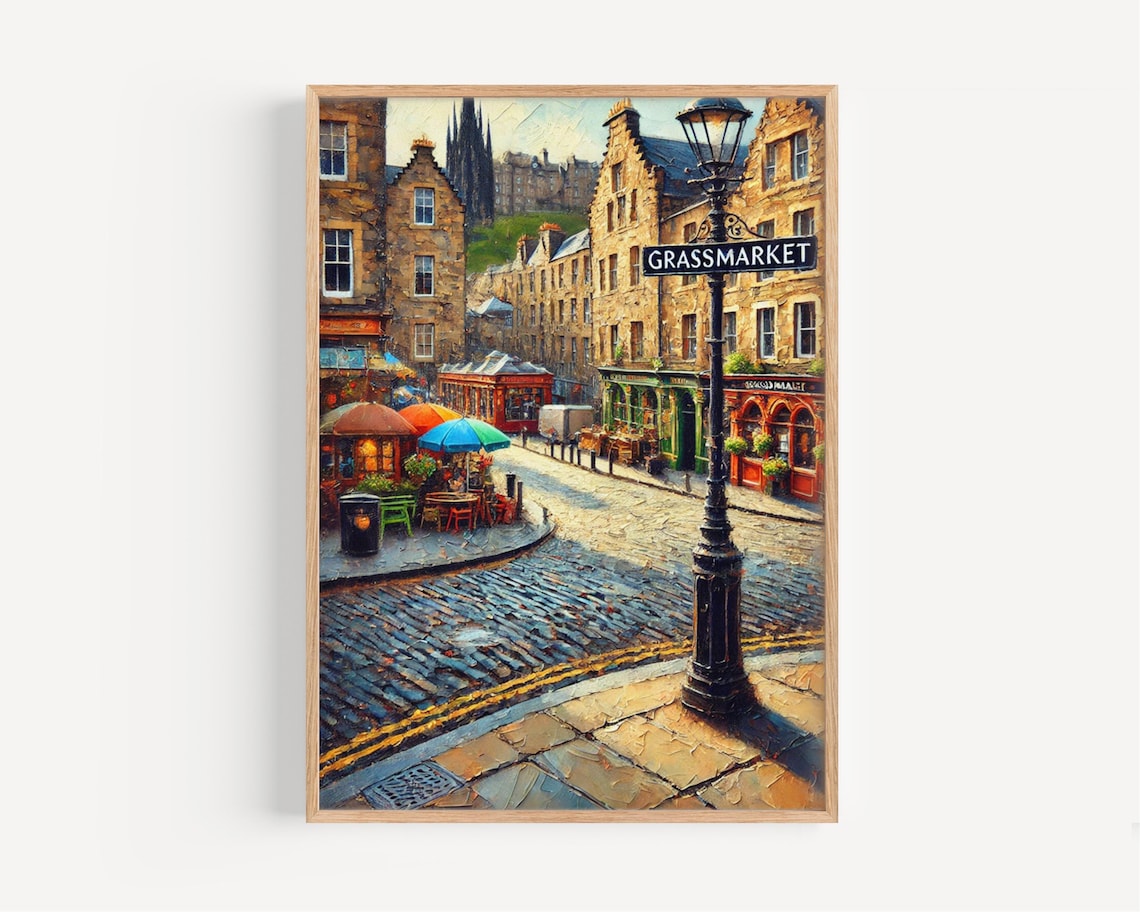 Edinburgh Grassmarket Travel Poster, Scotland Cityscape