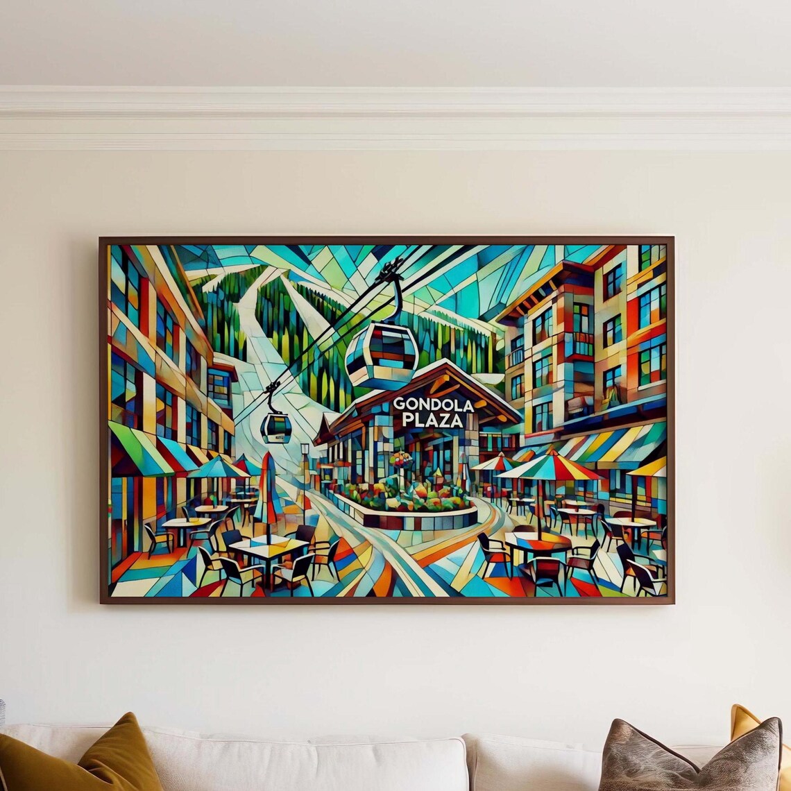 Gondola Plaza Ski Resort Street Mosaic Art Colorful Mountain Village Poster