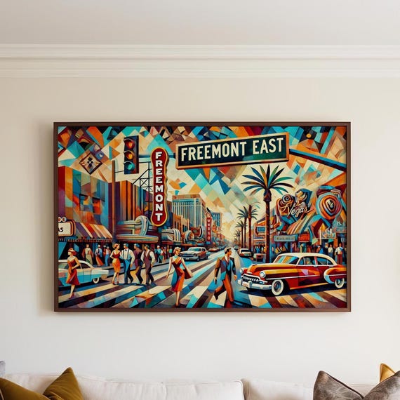 Freemont East Wall Art Las Vegas Print Travel Poster Usa Gift Housewarming Decor Map Illustration