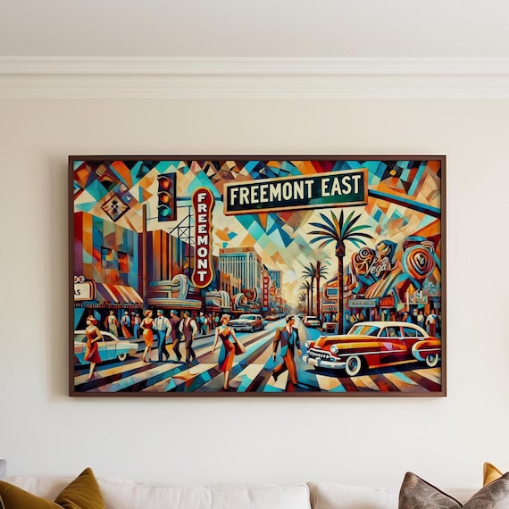 Fremont East Las Vegas Art Deco Neon Street Scene Travel Poster