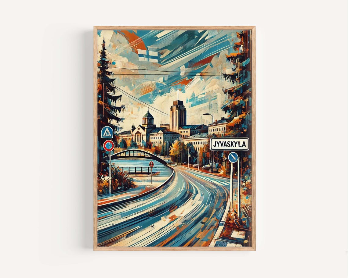 Jyvaskyla Finland Stylized City Avenue Vibrant Modern Travel Poster