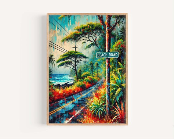 Beach Road Puna Hawaii Travel Poster Jungle Coast Drive Big Island Art