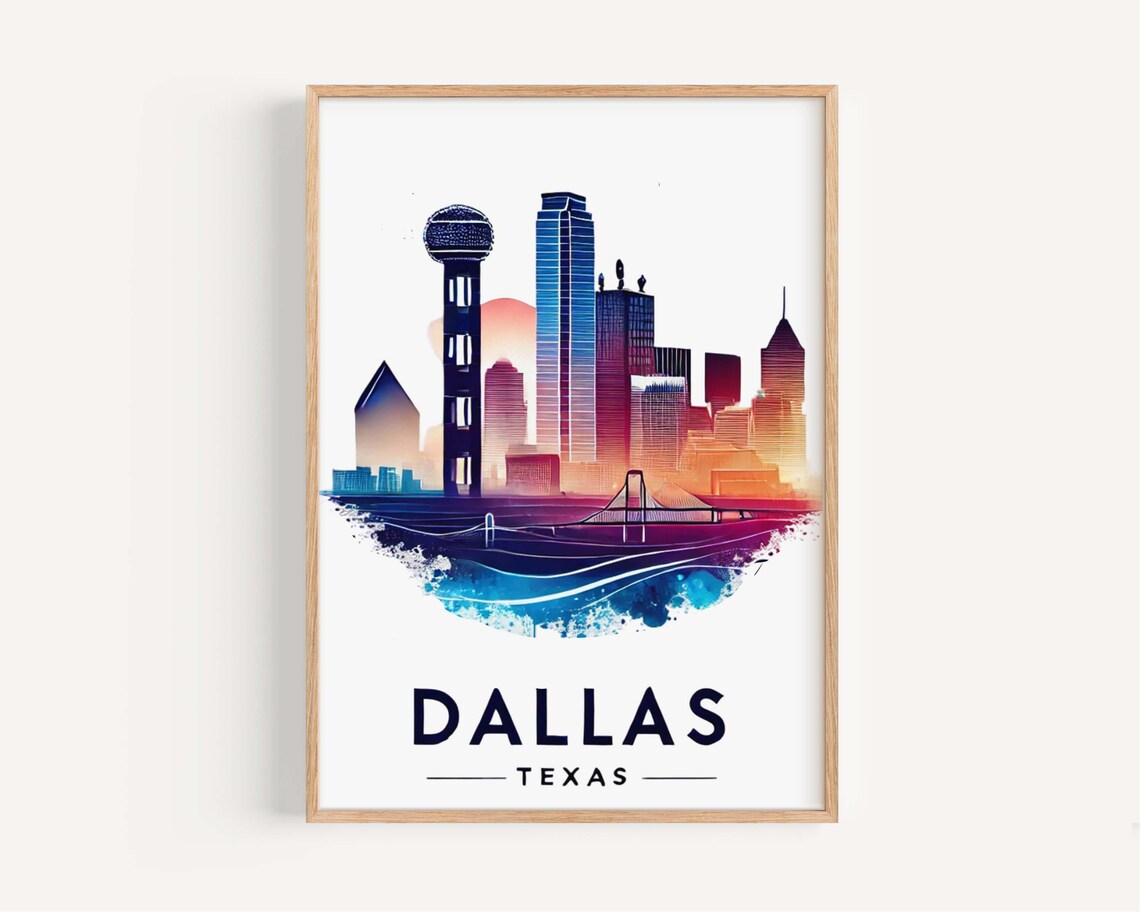 Dallas Travel Poster, Texas Wall Art Decor