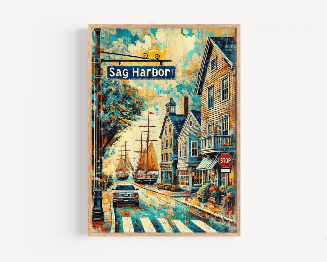 Sag Harbor Street Sign Pop Art Sailing Ships Vintage Harbor Poster
