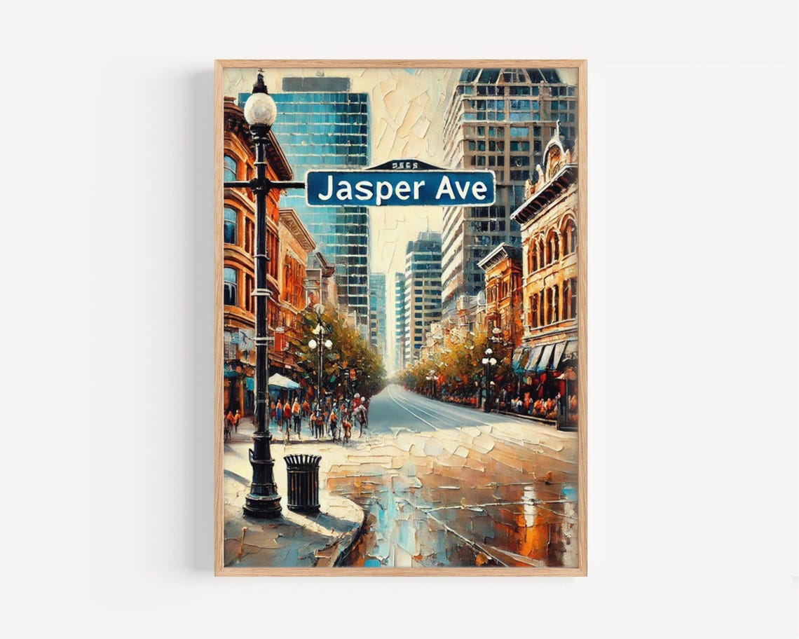 Edmonton Alberta Jasper Avenue Street Sign Painted City Poster