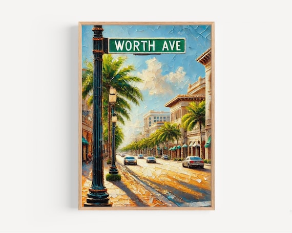 Worth Ave Palm Beach Florida Impasto Street Scene Painting Print